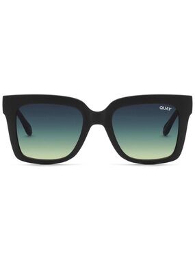 QUAY Icy Sunglasses Matte Black Frame Green Smoke Lenses Oversized Square NWT